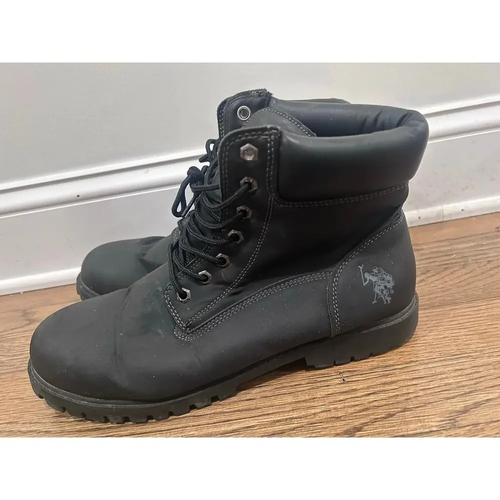 US Polo Assn Owen High Black Boots Mens 12M Lug Sole Lace Up Winter Work Combat